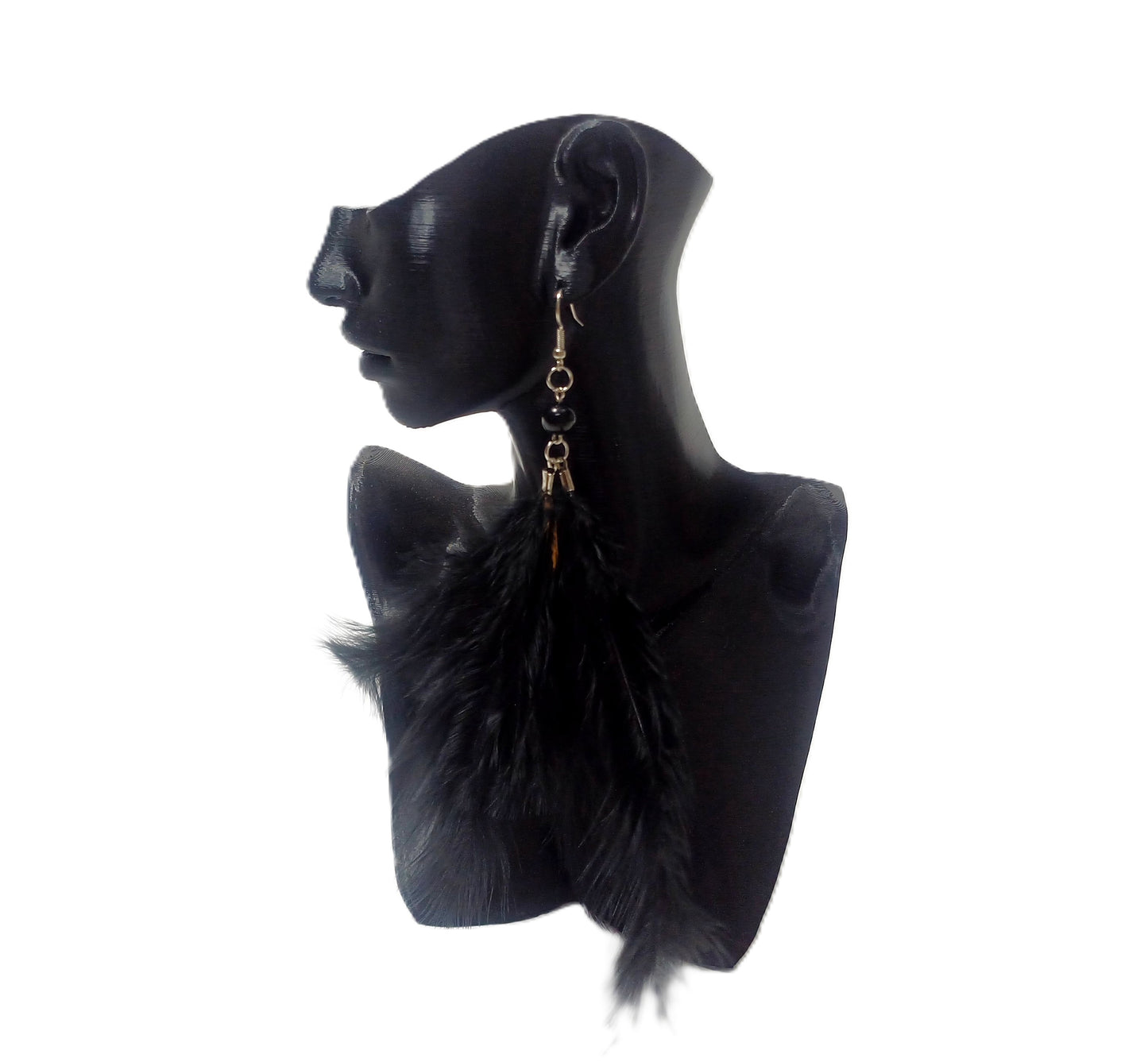 Uzun Tüy Detaylı Küpe - Siyah