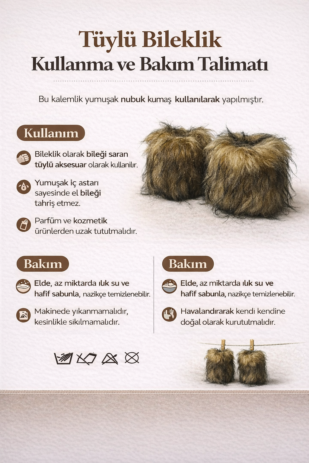 Kahverengi Peluş Kürk Bileklik | Kadın Kış Aksesuarı