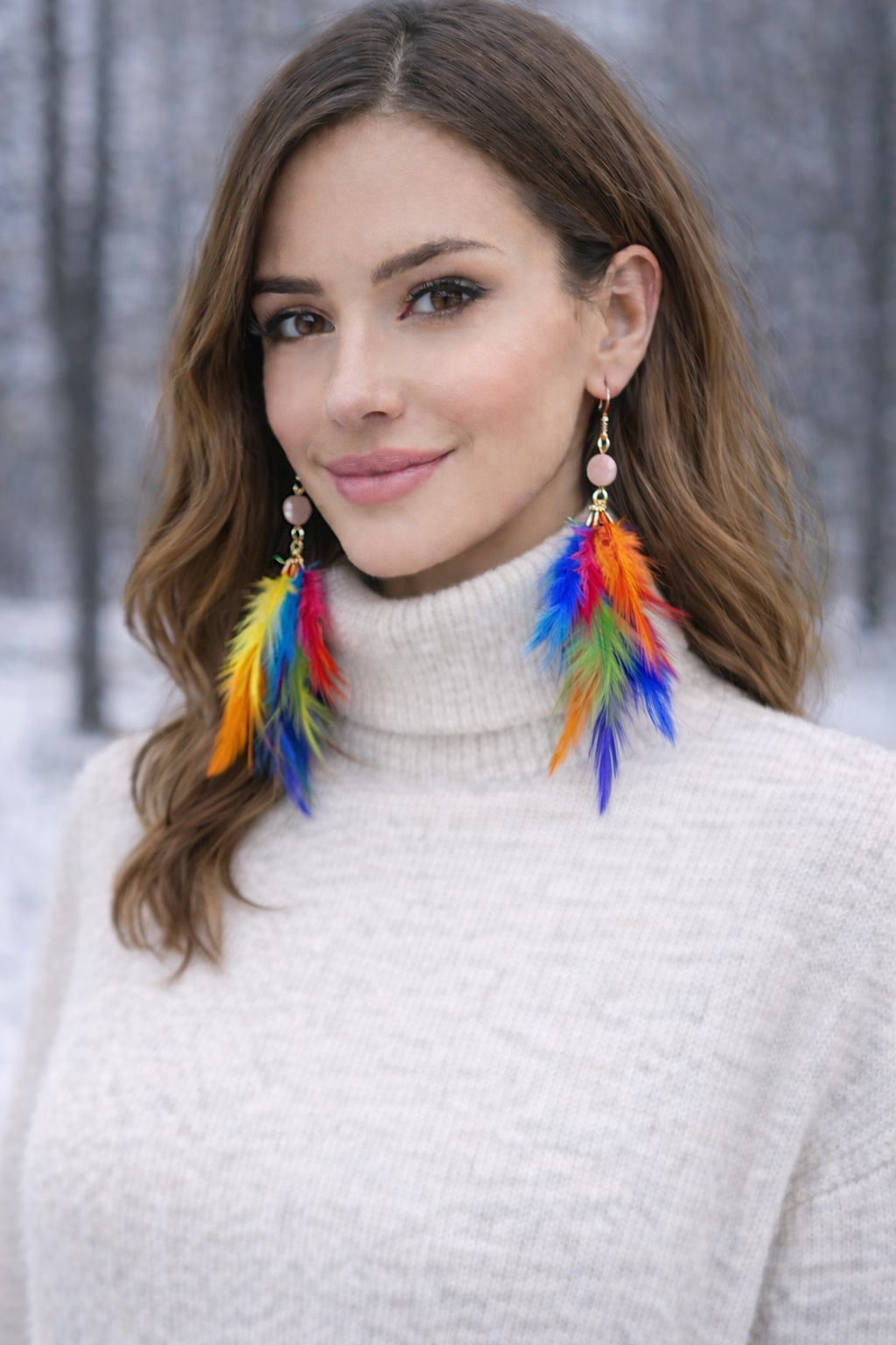 Uzun Tüy Detaylı Küpe - Renk Seçenekli