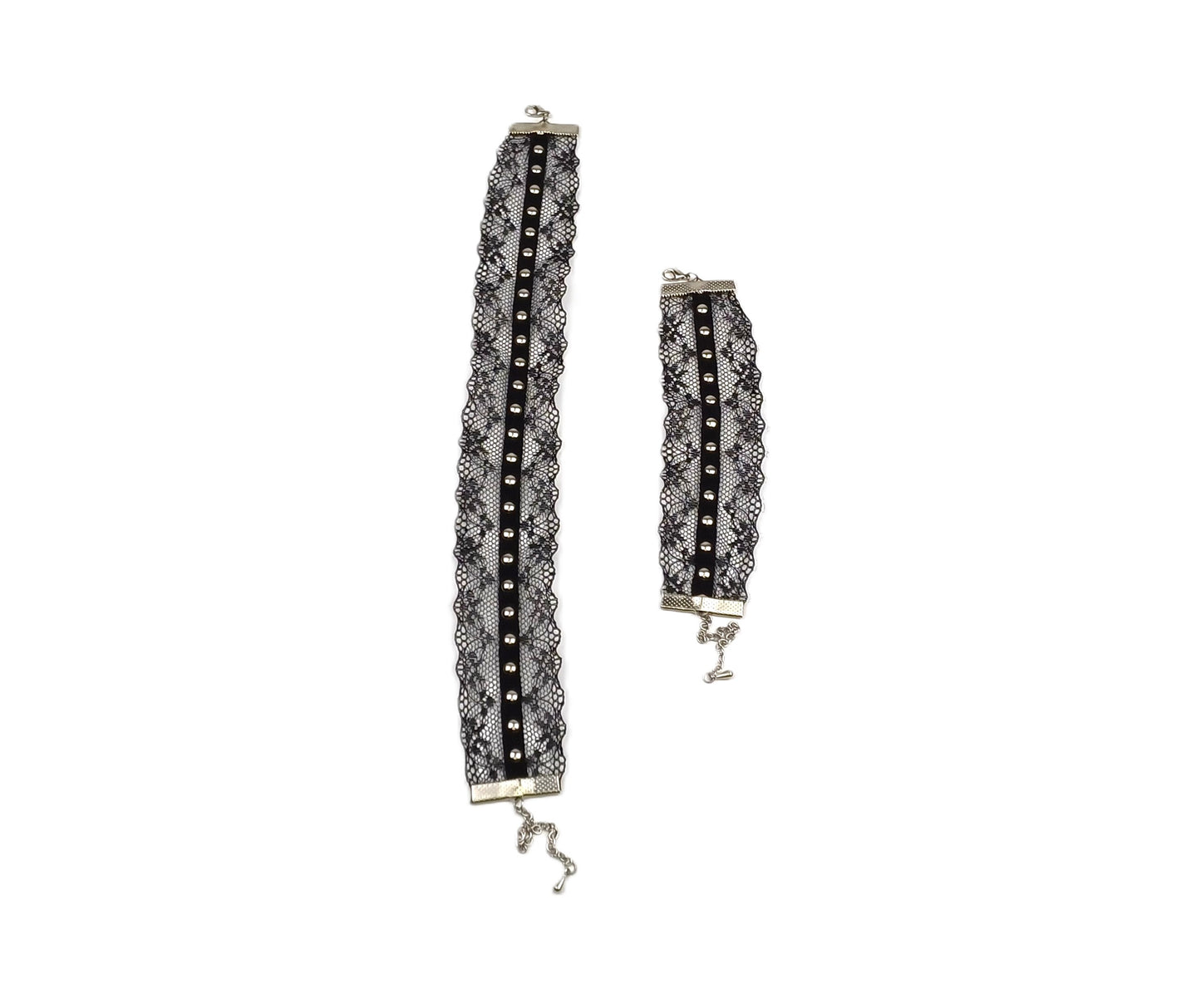 Metal Detaylı Siyah Dantel Choker ve Bileklik Seti