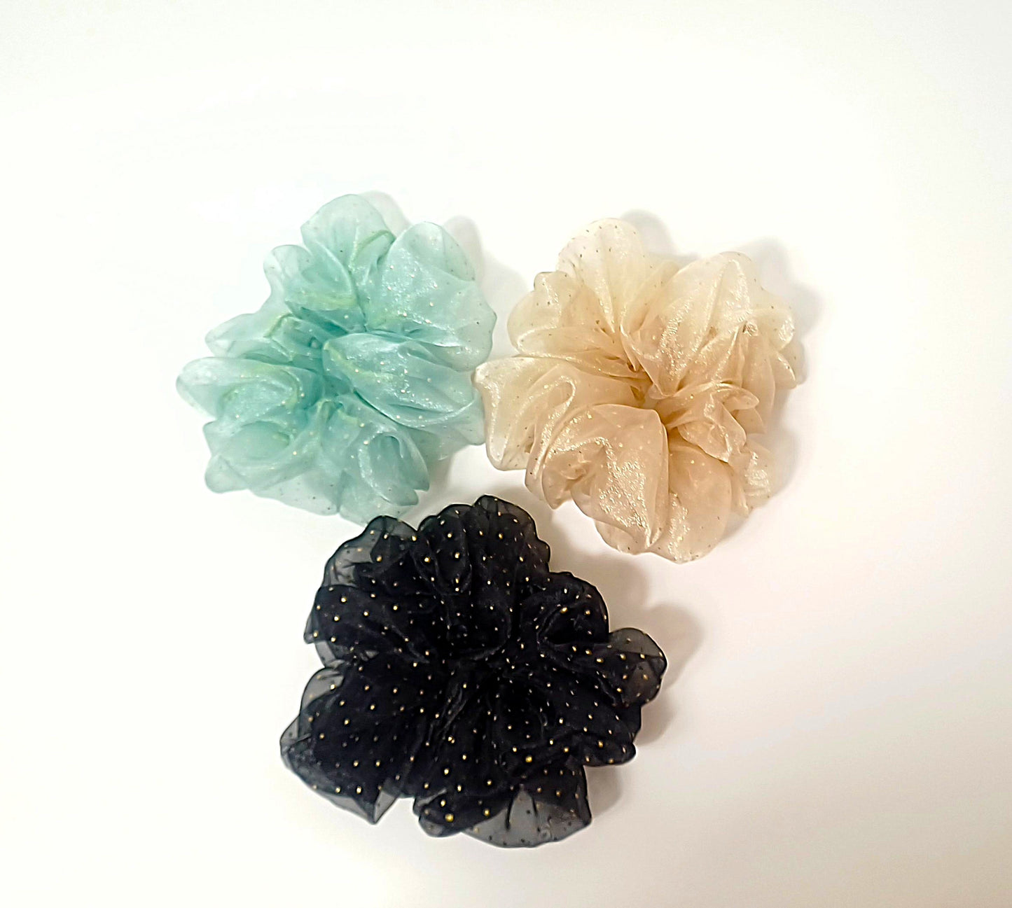 Mini Puan Desenli Organze Büyük Boy Saç Tokası 3'lü Set