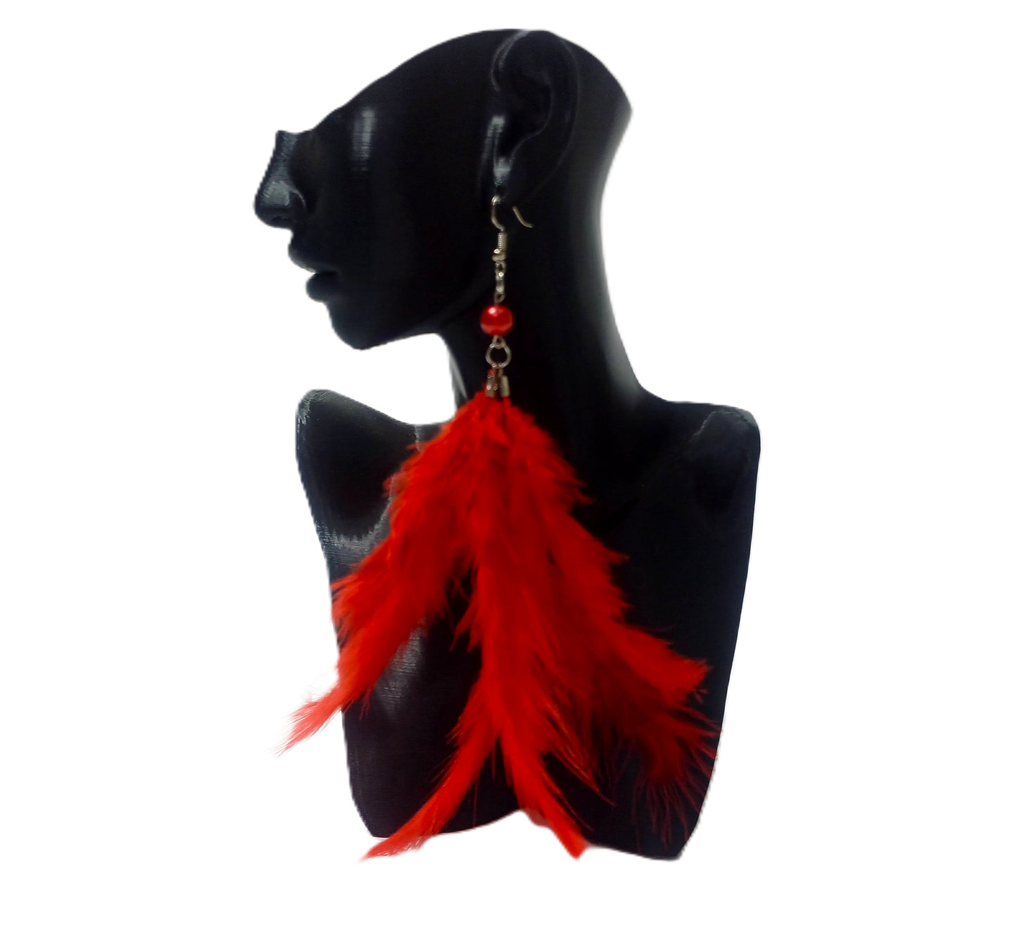 Uzun Tüy Detaylı Küpe - Kırmızı