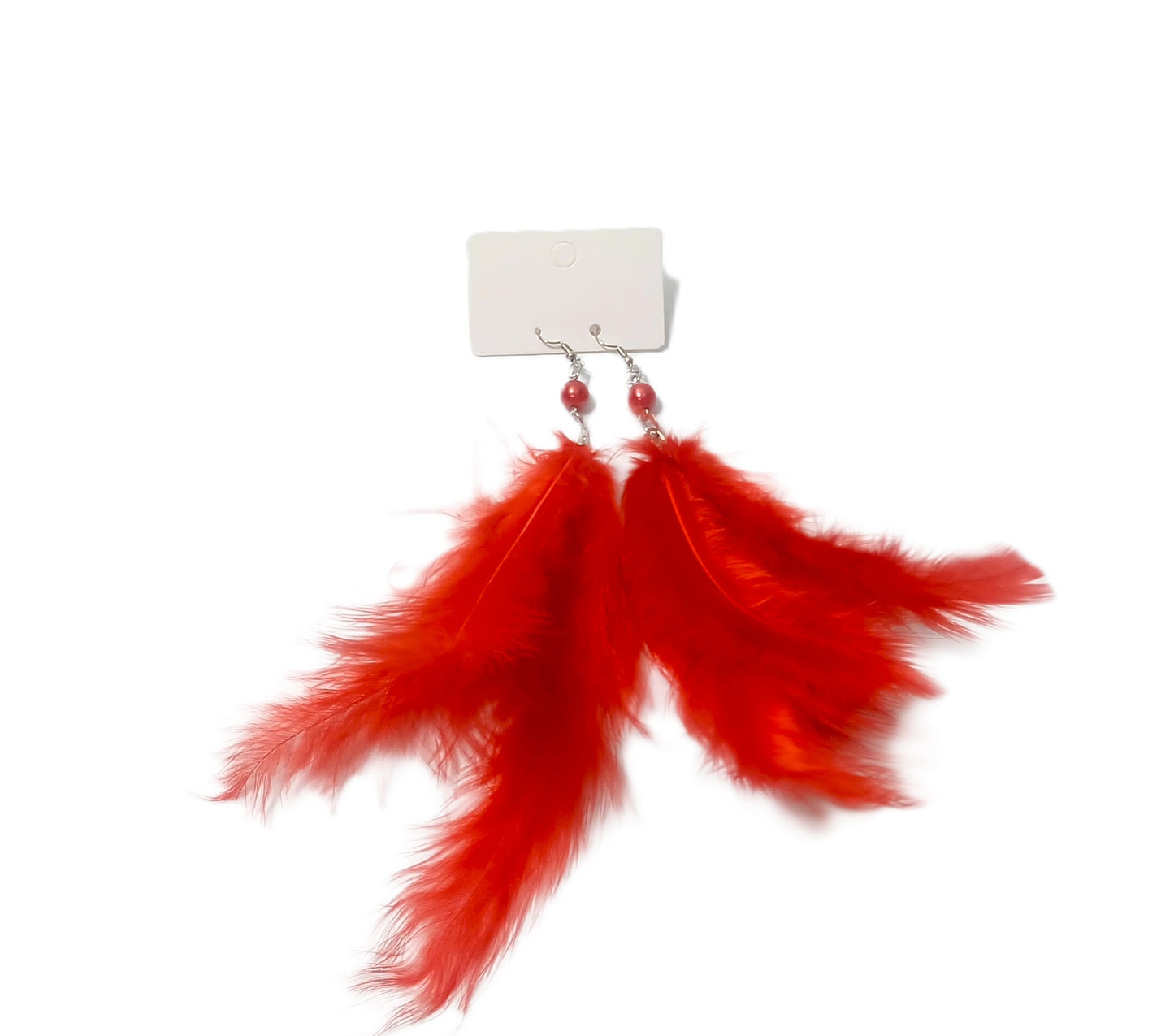 Uzun Tüy Detaylı Küpe - Kırmızı