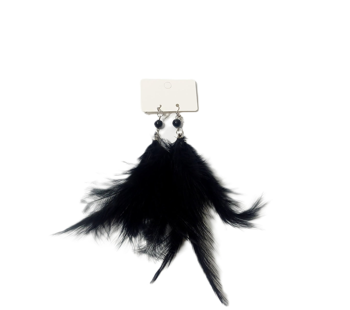 Uzun Tüy Detaylı Küpe - Siyah