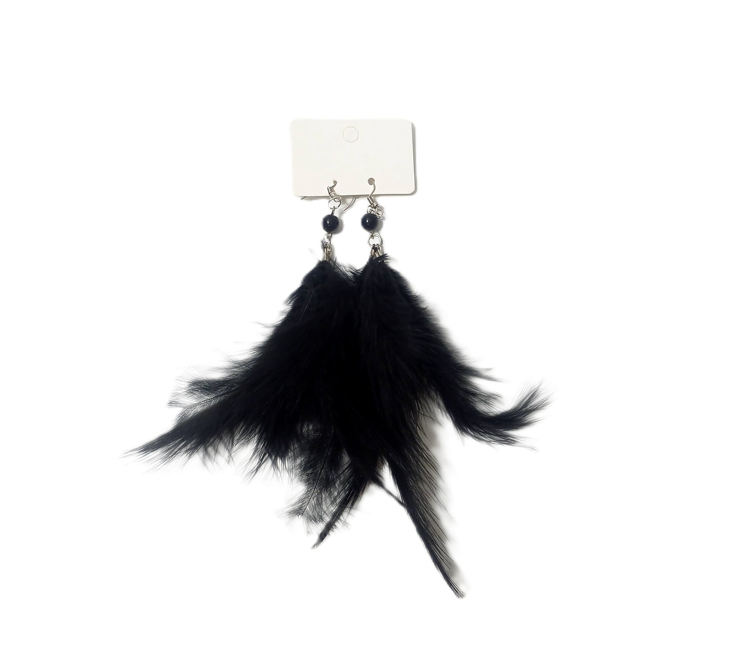 Uzun Tüy Detaylı Küpe - Siyah