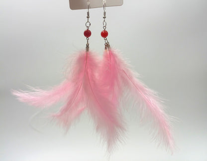 Uzun Tüy Detaylı Küpe – Soft Pembe