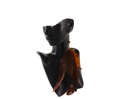 Uzun Tüy Detaylı Küpe - Kahverengi