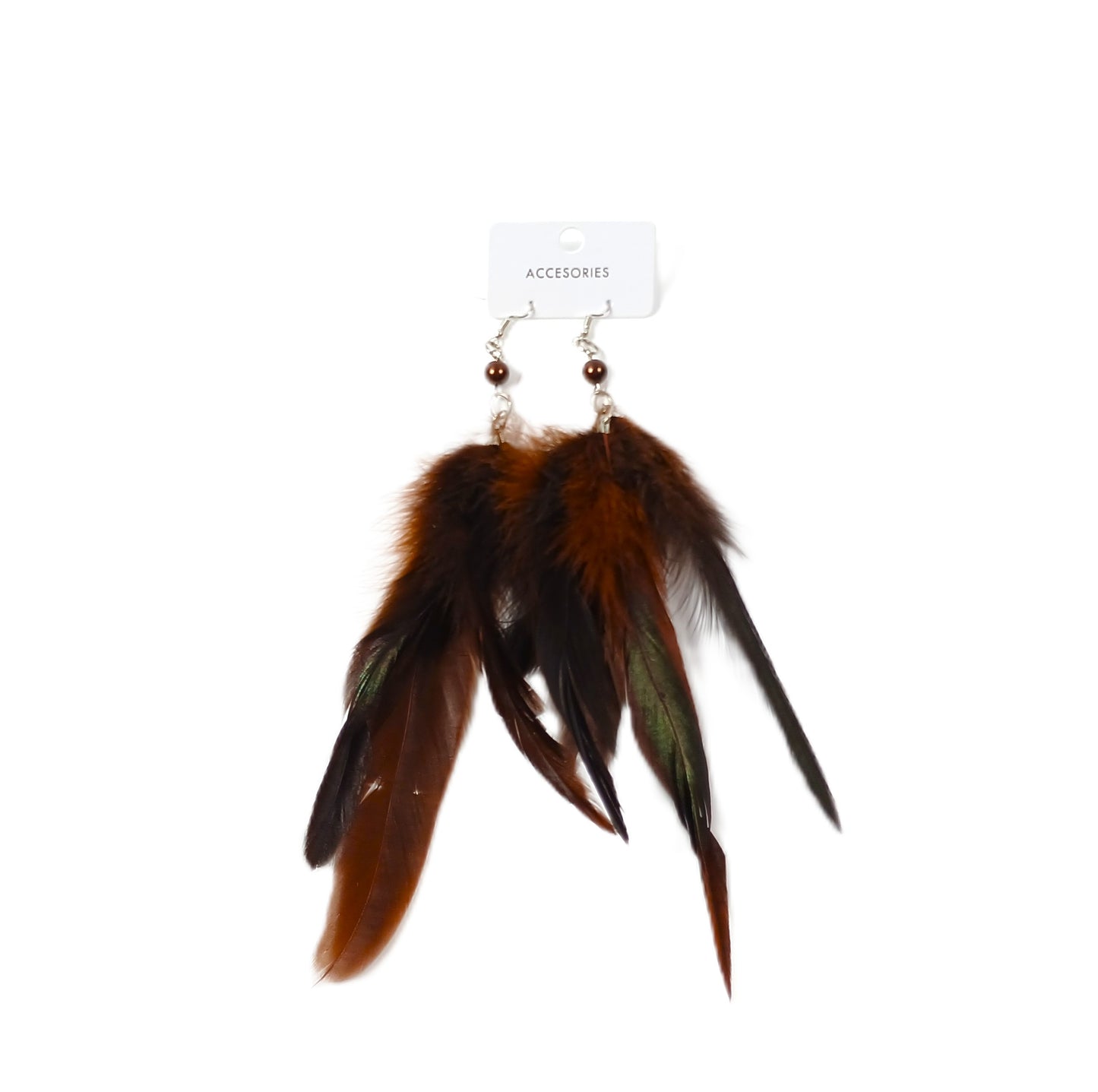 Uzun Tüy Detaylı Küpe - Kahverengi