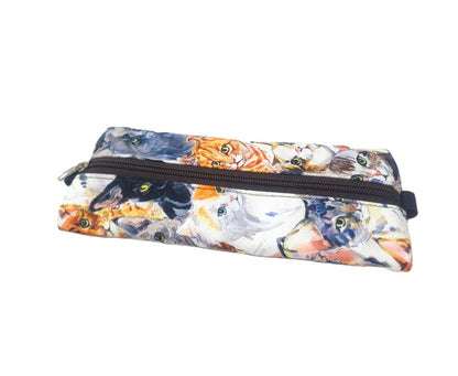 Renkli Kedi Desenli Kumaş Kalemlik – Minimal Lastikli Tasarım