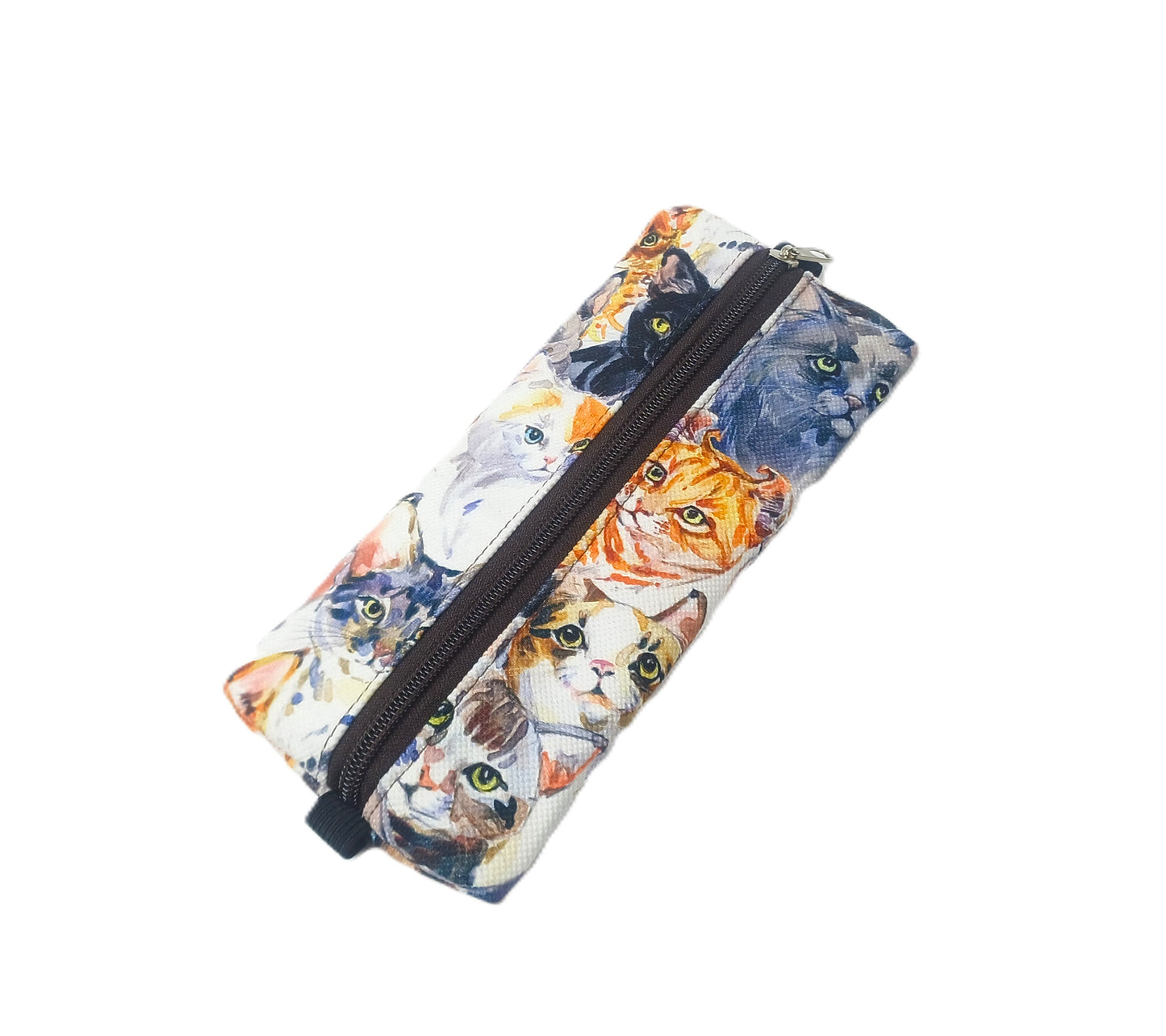 Renkli Kedi Desenli Kumaş Kalemlik – Minimal Lastikli Tasarım