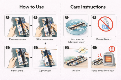 Renkli Kedi Desenli Kumaş Kalemlik – Minimal Lastikli Tasarım