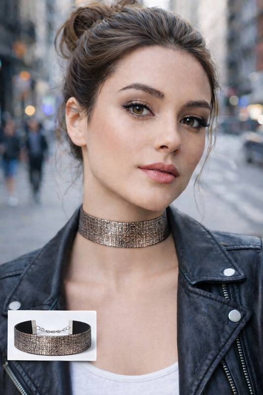 İnce Gümüş Renk Deri Choker Kolye