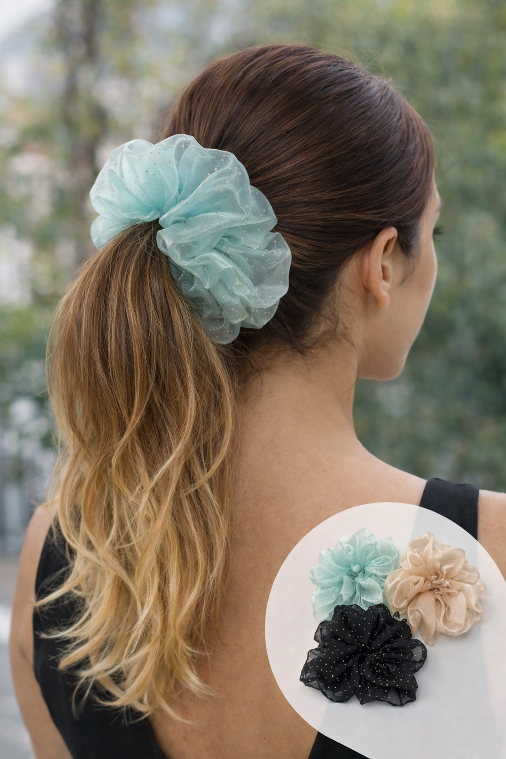 Mini Puan Desenli Organze Büyük Boy Saç Tokası 3'lü Set