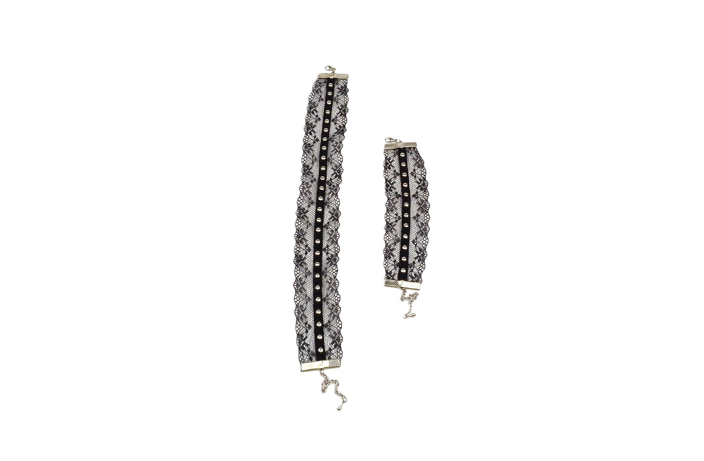 Metal Detaylı Siyah Dantel Choker ve Bileklik Seti