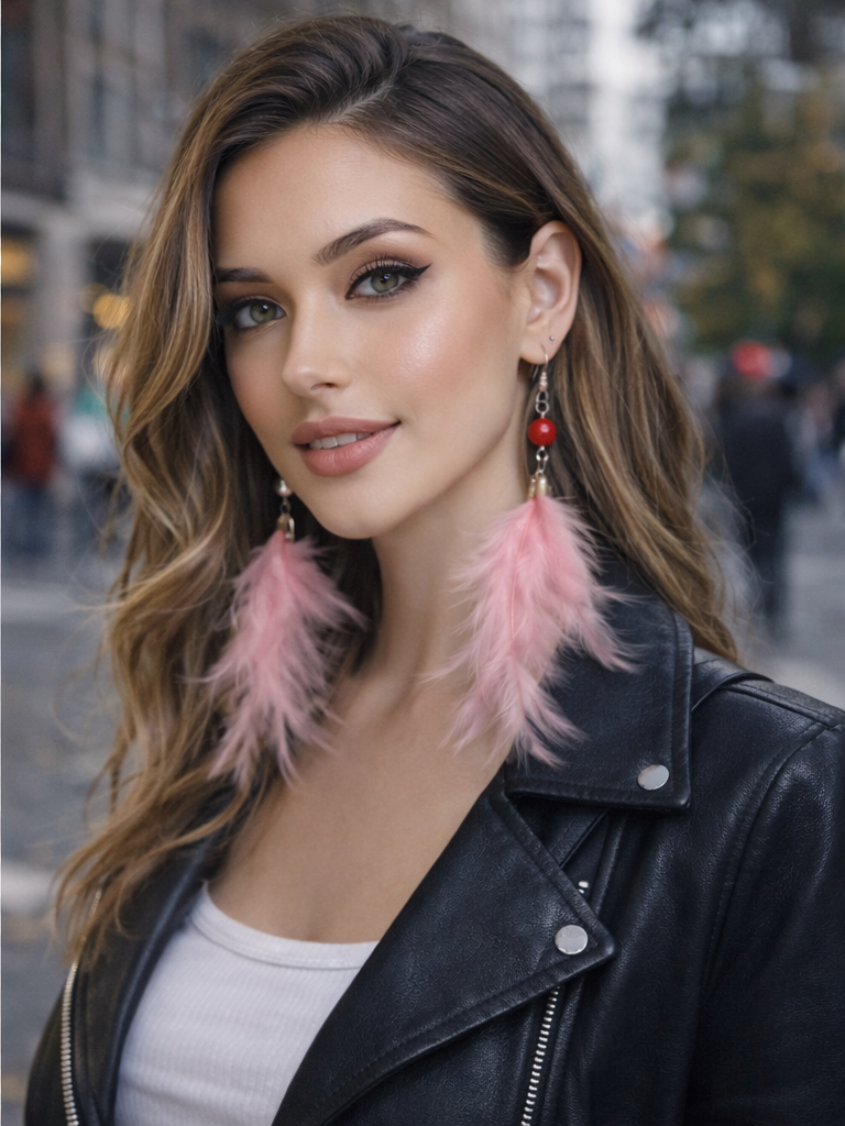 Uzun Tüy Detaylı Küpe – Soft Pembe